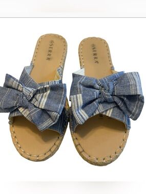 Serra Blue Striped Bow Espadrille Slide Sandals Women’s Size 8